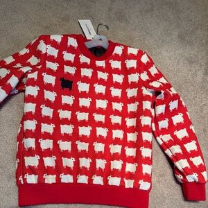 Chic Red Sheep Pattern Crewneck Sweater